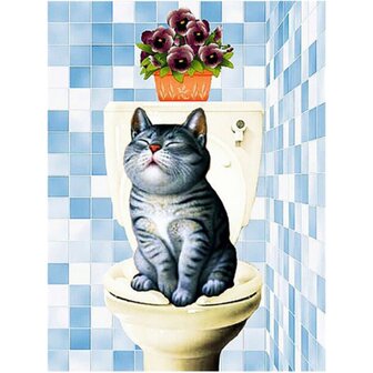 Diamond Painting Toilet kat blauw