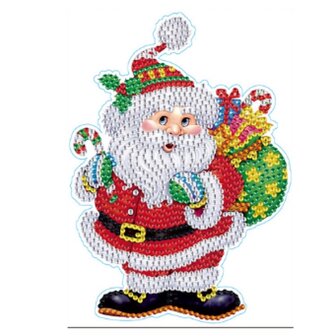 Diamond Painting Kerst sticker groot Kerstman (17cm)