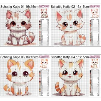 Diamond Painting Patronen set Schattige Katjes 01 15x15cm (4 stuks)