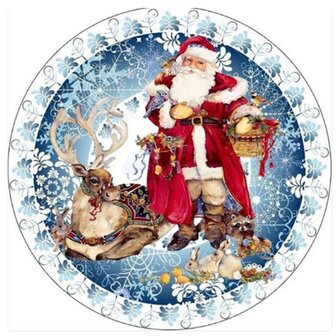 Diamond Painting Kerst - Kerstman met rendier in cirkel