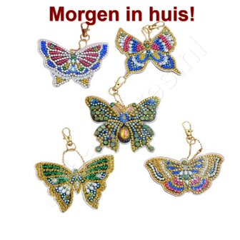 OP=OP Diamond Painting Sleutelhanger Set Vlinders 03 (5 stuks)