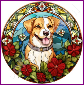 Diamond Painting Glas in lood Kerst Hond