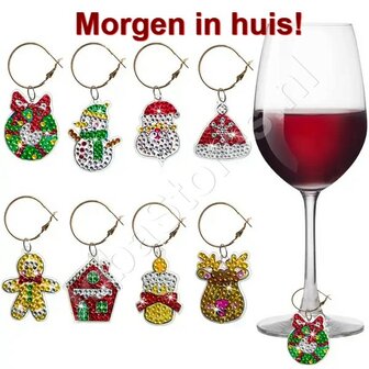 OP=OP Diamond Painting Kersthangers voor wijnglazen (8 stuks)