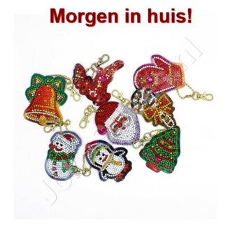 OP=OP Diamond Painting Sleutelhanger Set Kerst 04 (8 stuks)