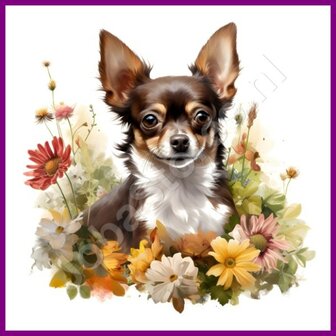Diamond Painting Chihuahua met bloemen