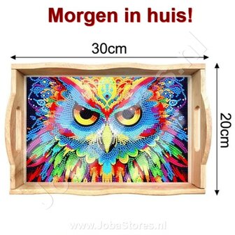 OP=OP Diamond Painting Houten Dienblad 05 Uil (20x30cm)
