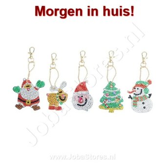 OP=OP Diamond Painting Sleutelhanger Set Kerst 05 (5 stuks)