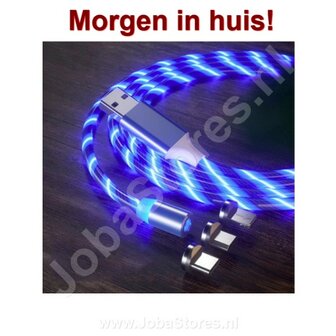 OP=OP USB kabel magnetisch met verlichting en 3 stekkers (Blauw)
