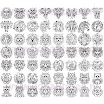 Digitaal Kleurboek voor volwassenen Mandala dieren 01 (57 kleurplaten)