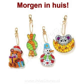 OP=OP Diamond Painting Sleutelhanger Set Kerst 11 (4 stuks)