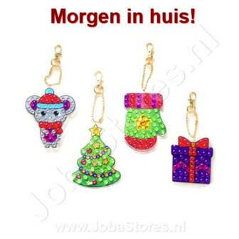 OP=OP Diamond Painting Sleutelhanger Set Kerst 08 (4 stuks)