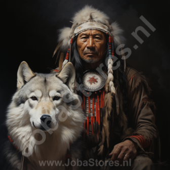 Diamond Painting Indiaan met wolf