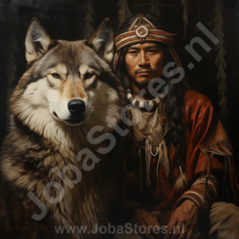 Diamond Painting Indiaan met wolf