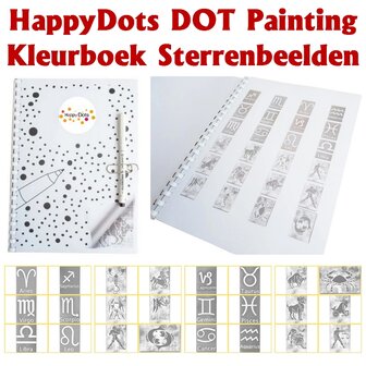HappyDots DOT Painting Kleurboek Sterrenbeelden  - 24 stippelschilderijen