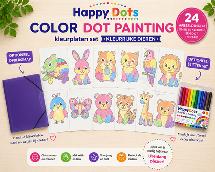 HappyDots Color DOT Painting Kleurplaten set Kleurrijke dieren
