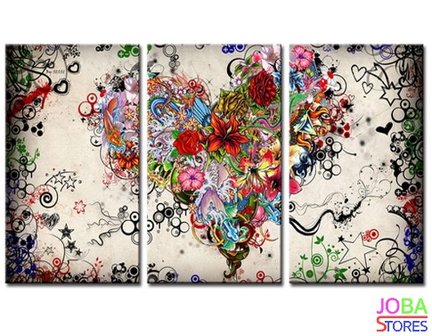 Diamond Painting &quot;JobaStores&reg;&quot; Bloemen Hart - 3 luiks - volledig - 60x35cm 