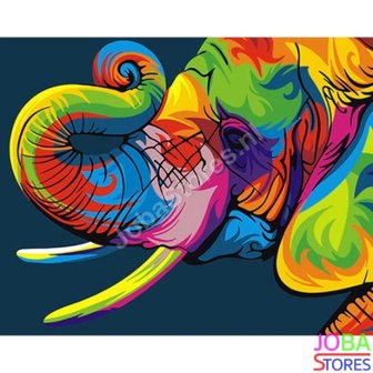 OP=OP Schilderen op nummer Gekleurde Olifant 40x50cm