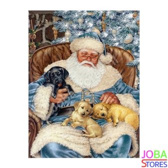 Diamond Painting Kerstman met puppies 40x50cm