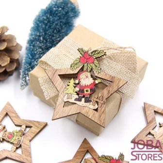 Houten Kerst Hangers Sterren Assorti (4 stuks)
