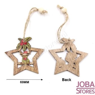 Houten Kerst Hangers Sterren Assorti (4 stuks)