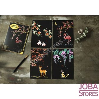 Kras Tekeningen - Wenskaarten set - Dieren (4 stuks)