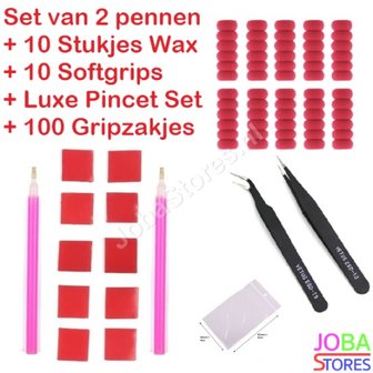 Diamond Painting Pennen + Wax + Softgrips + Pincet Set + Gripzakjes