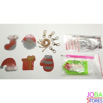 OP=OP Diamond Painting Sleutelhanger Set Kerst 01 (5 stuks)