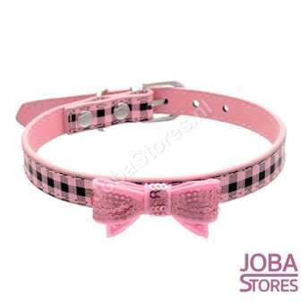 OP=OP Honden Halsband Ruitjes met strik Roze XS