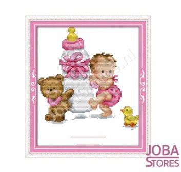 Borduur Pakket Baby Roze 11CT Voorbedrukt (26x32cm)