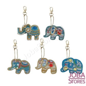 OP=OP Diamond Painting Sleutelhanger Set Olifanten (5 stuks)