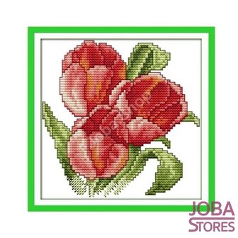 OP=OP Borduur Pakket Bloem 003 11CT Voorbedrukt (21x21cm)