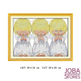 OP=OP Borduur Pakket Engeltjes 14CT Voorbedrukt (20x16cm)