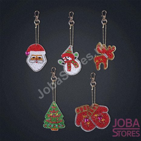 OP=OP Diamond Painting Sleutelhanger Set Kerst 02 (5 stuks)