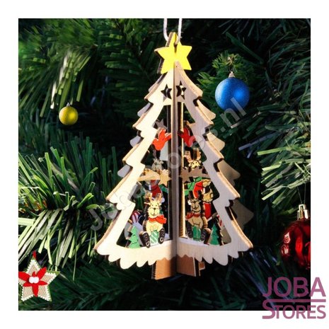 OP=OP Houten Kerst Hangers Kerstboom 3D (5 stuks)