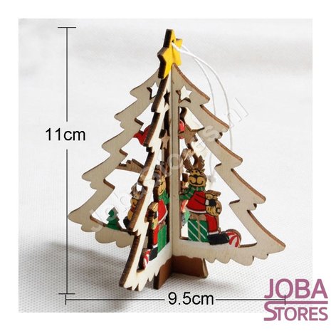Houten Kerst Hangers Kerstboom 3D (5 stuks)