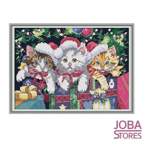 Borduur Pakket Kerst Katjes 11CT voorbedrukt (38x27cm)