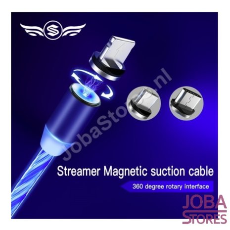 USB kabel magnetisch met verlichting en 3 stekkers (Blauw)