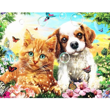 OP=OP Diamond Painting Kitten en Puppy 40x50cm