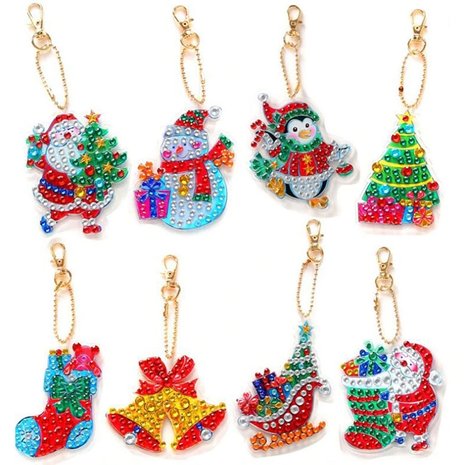 Diamond Painting Sleutelhanger Set Kerst 17 (24 stuks)