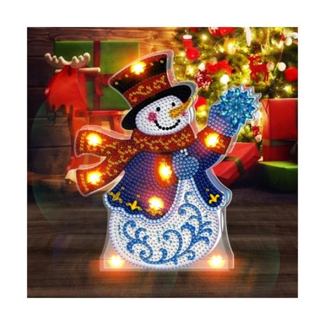 Diamond Painting Staande Kerst Lamp 06 (Sneeuwpop)