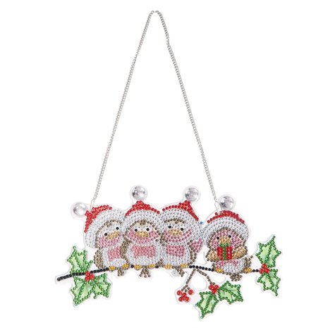 Diamond Painting Hangend Kerst Ornament vogeltjes met kerstmuts (22cm)