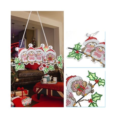 OP=OP Diamond Painting Hangend Kerst Ornament vogeltjes met kerstmuts (22cm)