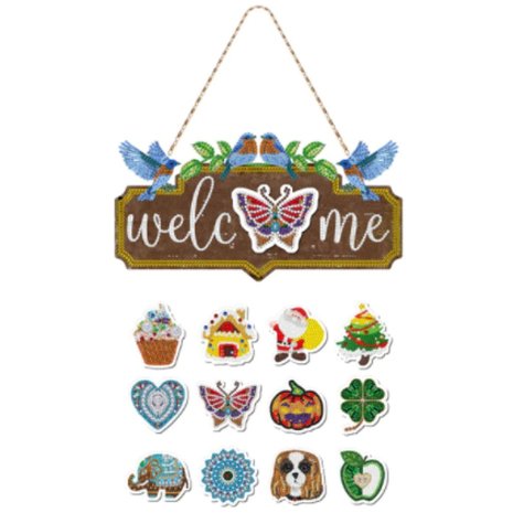 Diamond Painting Hangend Welkomstbord met 12 verwisselbare magneten 0401 (29cm)