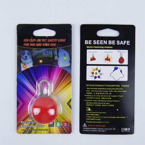 OP=OP Led Lichtbol met clip voor honden halsband (Blauw)(USB oplaadbaar)