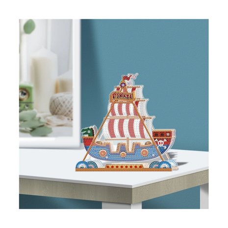 OP=OP Diamond Painting Piraten Schip op standaard 04 (20cm)