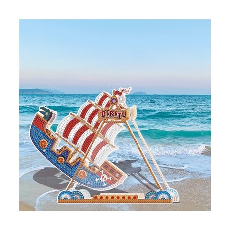 OP=OP Diamond Painting Piraten Schip op standaard 04 (20cm)