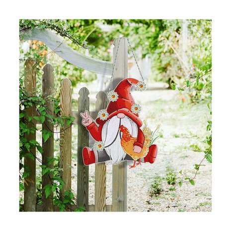 Diamond Painting Hangend Ornament Lente Gnome/Kabouter (28cm) met verlichting