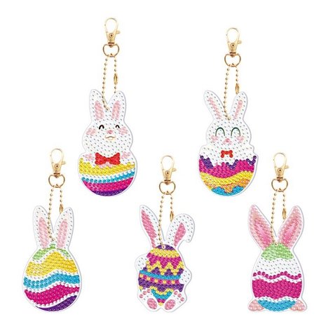 OP=OP Diamond Painting Sleutelhanger Set Pasen 01 (5 stuks)
