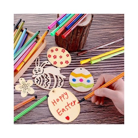 OP=OP Houten Paasei hangers om zelf te beschilderen / kleuren (10 stuks/8cm)