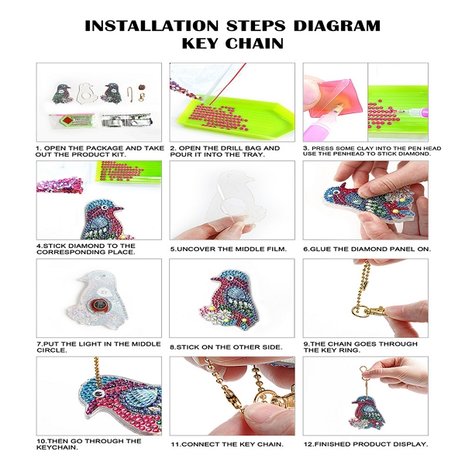 Diamond Painting Sleutelhanger Set verlicht Olifanten (2 stuks)